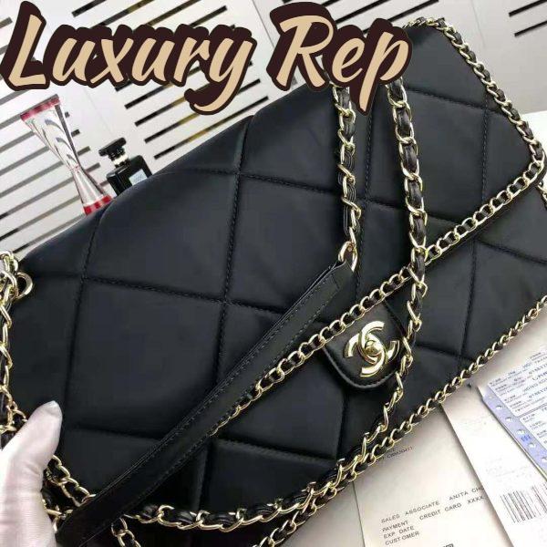 Replica Chanel Women Flap Bag in Satin Leather-Black 7