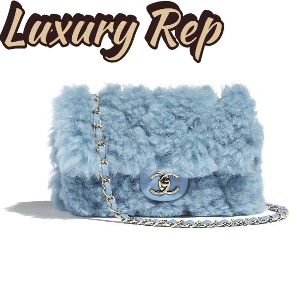Replica Chanel Women Flap Bag in Shearling Lambskin Leather-Blue 2