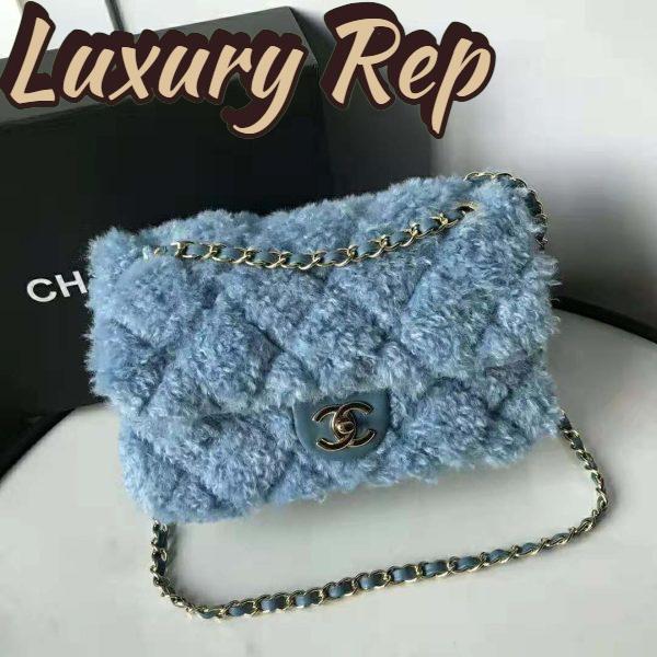 Replica Chanel Women Flap Bag in Shearling Lambskin Leather-Blue 4