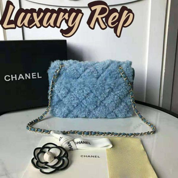 Replica Chanel Women Flap Bag in Shearling Lambskin Leather-Blue 5