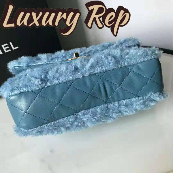 Replica Chanel Women Flap Bag in Shearling Lambskin Leather-Blue 6