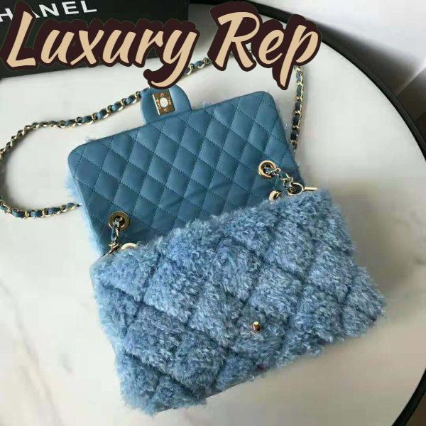 Replica Chanel Women Flap Bag in Shearling Lambskin Leather-Blue 7