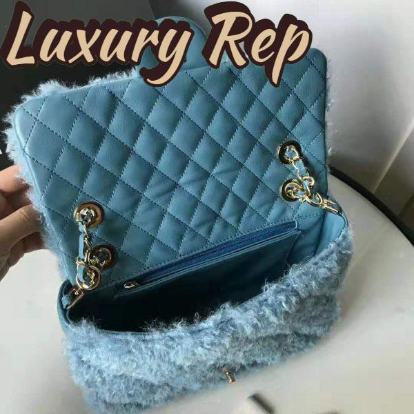Replica Chanel Women Flap Bag in Shearling Lambskin Leather-Blue 8