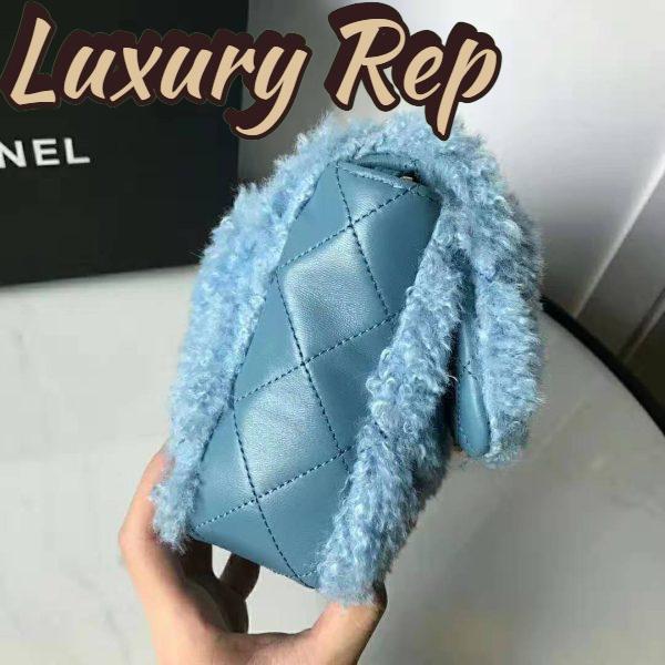 Replica Chanel Women Flap Bag in Shearling Lambskin Leather-Blue 9