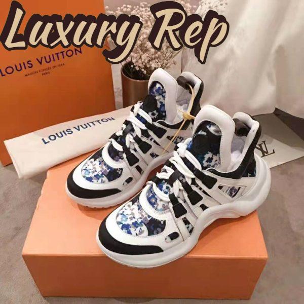 Replica Louis Vuitton LV Unisex LV Archlight Sneaker in Flower-Print Calf Leather-Blue 5