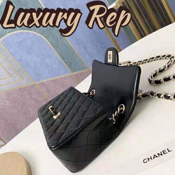 Replica Chanel Women Flap Bag Lambskin Gold-Tone Metal Black 4