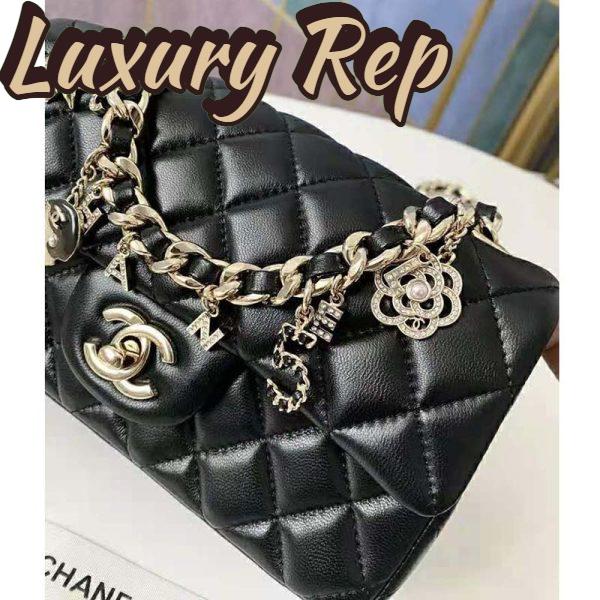 Replica Chanel Women Flap Bag Lambskin Gold-Tone Metal Black 5
