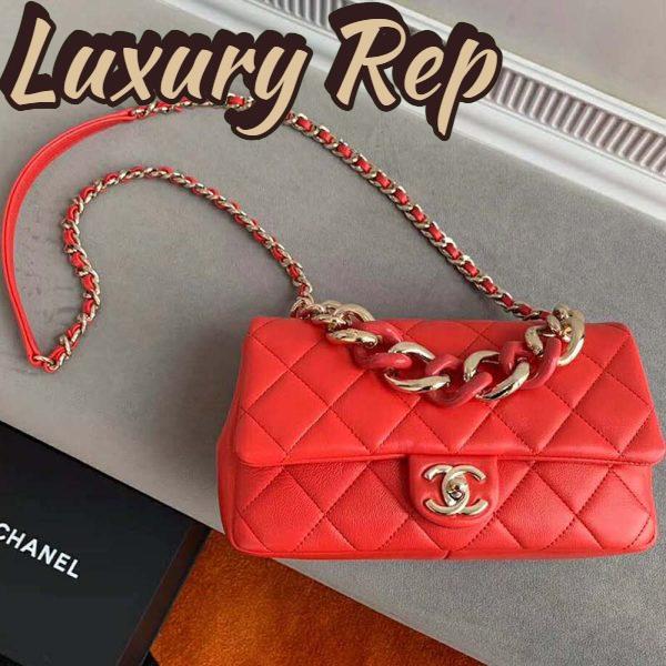 Replica Chanel Women Flap Bag Lambskin Resin & Gold-Tone Metal-Red 4