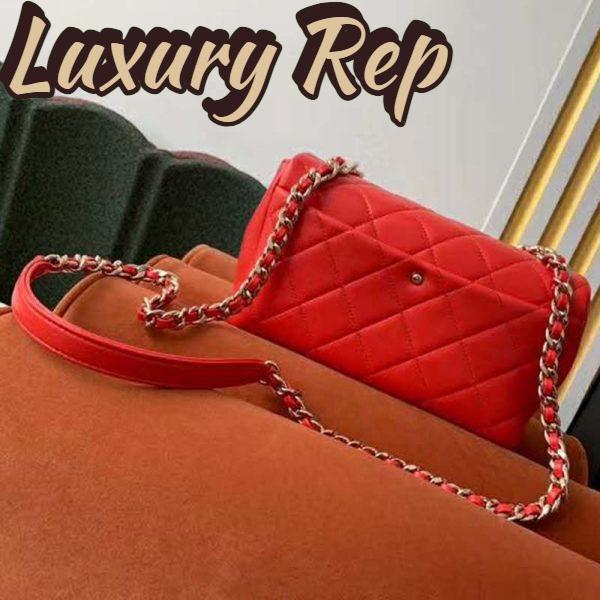 Replica Chanel Women Flap Bag Lambskin Resin & Gold-Tone Metal-Red 5