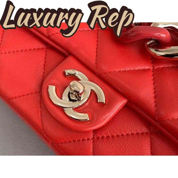 Replica Chanel Women Flap Bag Lambskin Resin & Gold-Tone Metal-Red 8