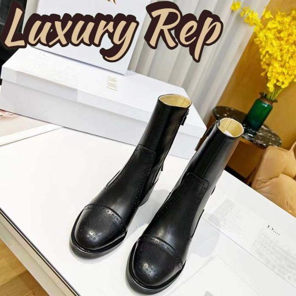 Replica Dior Women Shoes CD D-Folk Heeled Ankle Boot Black Perforated Calfskin 4.5 Cm Heel 3
