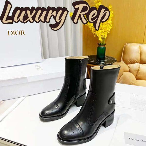Replica Dior Women Shoes CD D-Folk Heeled Ankle Boot Black Perforated Calfskin 4.5 Cm Heel 4