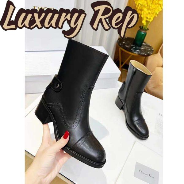 Replica Dior Women Shoes CD D-Folk Heeled Ankle Boot Black Perforated Calfskin 4.5 Cm Heel 6