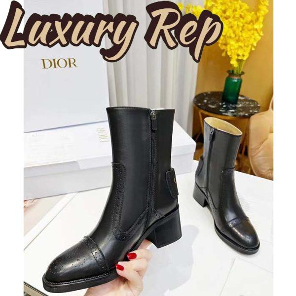Replica Dior Women Shoes CD D-Folk Heeled Ankle Boot Black Perforated Calfskin 4.5 Cm Heel 7