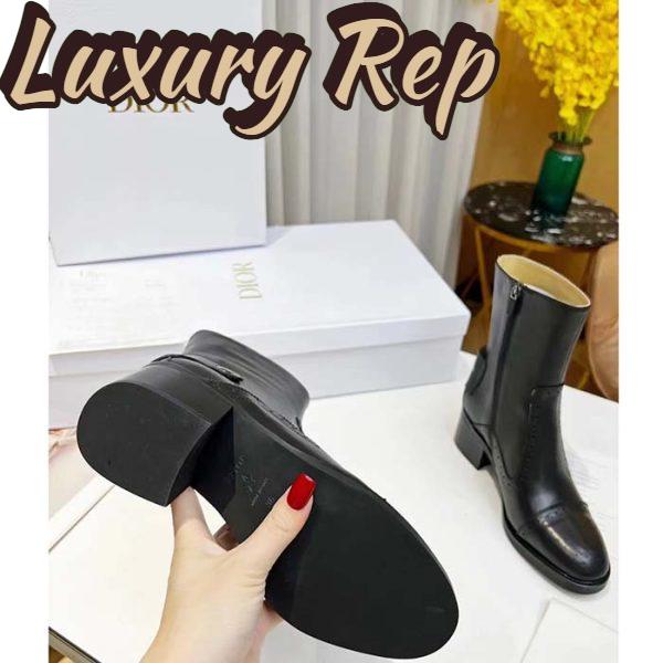 Replica Dior Women Shoes CD D-Folk Heeled Ankle Boot Black Perforated Calfskin 4.5 Cm Heel 9