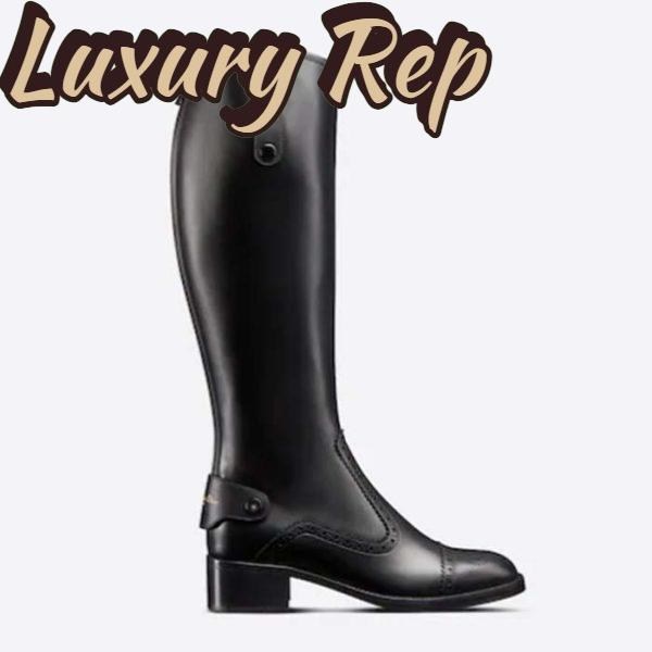 Replica Dior Women Shoes CD D-Folk Heeled Boot Black Perforated Calfskin 4.5 Cm Heel