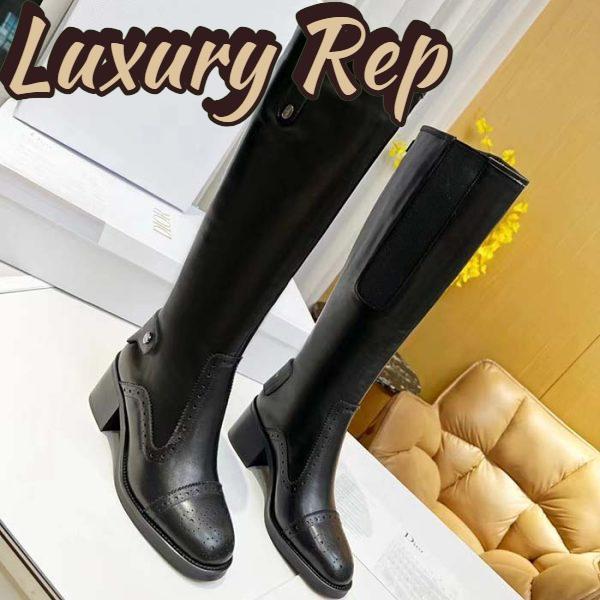 Replica Dior Women Shoes CD D-Folk Heeled Boot Black Perforated Calfskin 4.5 Cm Heel 3