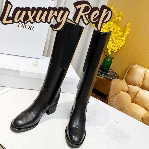 Replica Dior Women Shoes CD D-Folk Heeled Boot Black Perforated Calfskin 4.5 Cm Heel 4