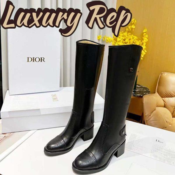 Replica Dior Women Shoes CD D-Folk Heeled Boot Black Perforated Calfskin 4.5 Cm Heel 5