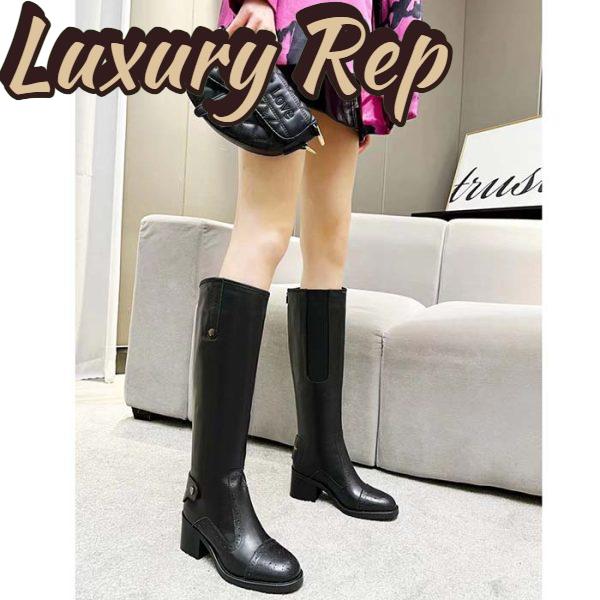 Replica Dior Women Shoes CD D-Folk Heeled Boot Black Perforated Calfskin 4.5 Cm Heel 8