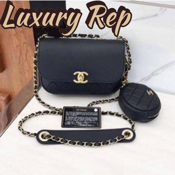 Replica Chanel Women Flap Bag with Pocket Accessories Calfskin Leather-Black