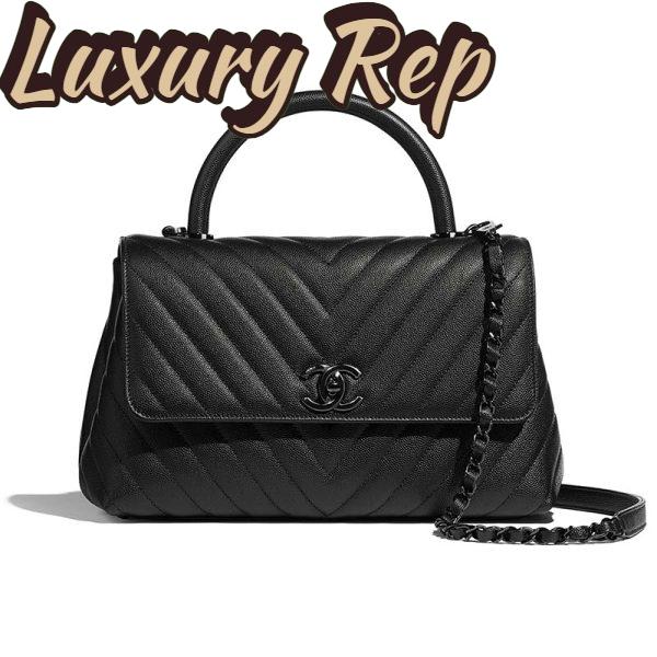Replica Chanel Women Flap Bag with Top Handle Grained Calfskin-Black 2