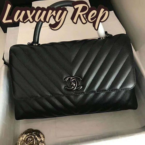Replica Chanel Women Flap Bag with Top Handle Grained Calfskin-Black 3