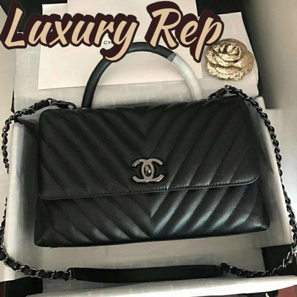 Replica Chanel Women Flap Bag with Top Handle Grained Calfskin-Black 4