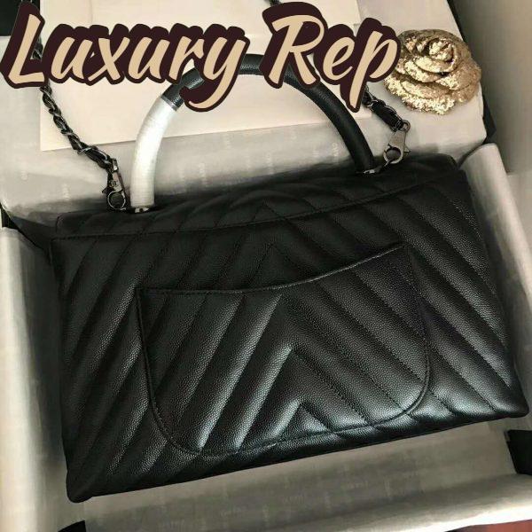 Replica Chanel Women Flap Bag with Top Handle Grained Calfskin-Black 5