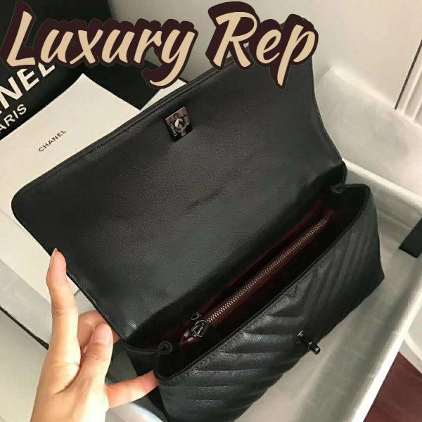 Replica Chanel Women Flap Bag with Top Handle Grained Calfskin-Black 9