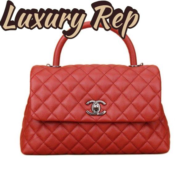 Replica Chanel Women Flap Bag with Top Handle in Grained Calfskin Leather-Red