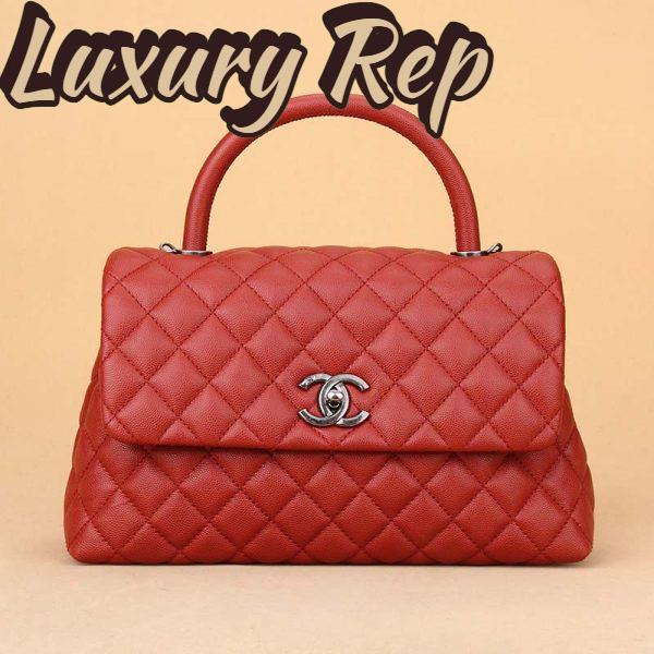 Replica Chanel Women Flap Bag with Top Handle in Grained Calfskin Leather-Red 3