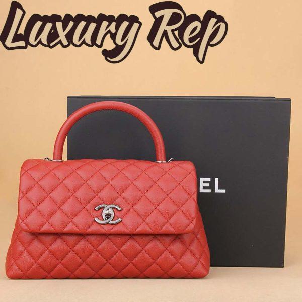Replica Chanel Women Flap Bag with Top Handle in Grained Calfskin Leather-Red 4