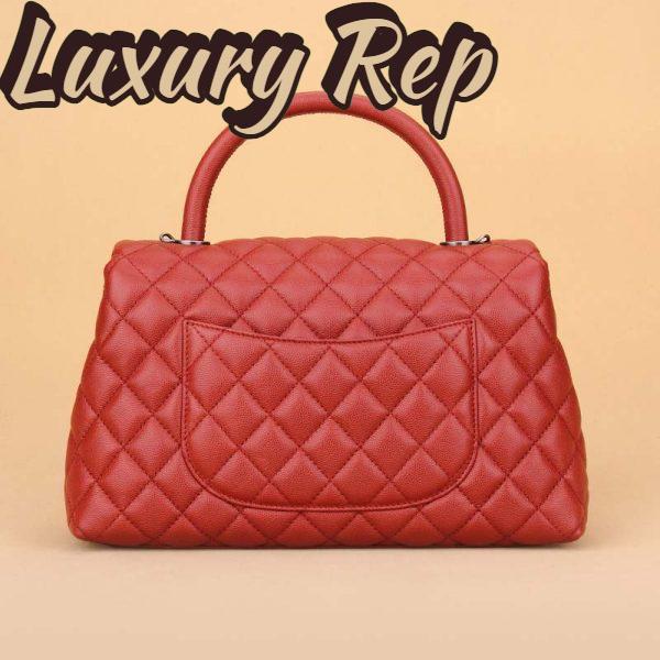 Replica Chanel Women Flap Bag with Top Handle in Grained Calfskin Leather-Red 5