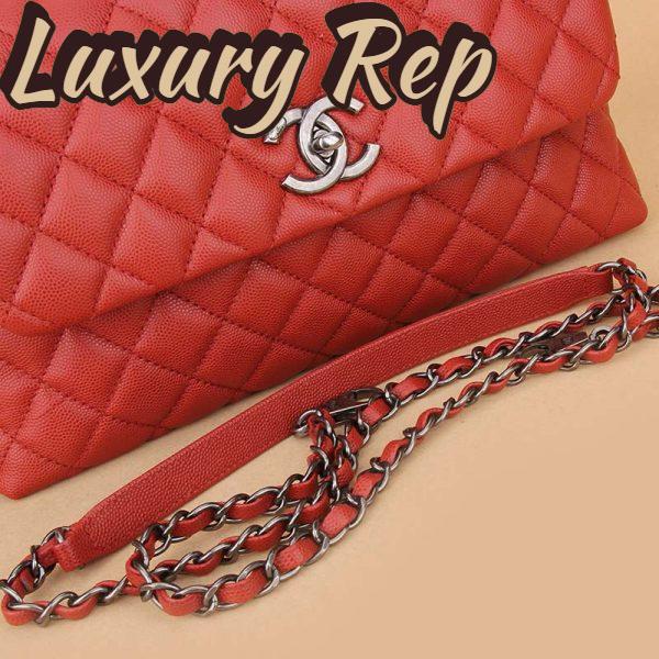 Replica Chanel Women Flap Bag with Top Handle in Grained Calfskin Leather-Red 8