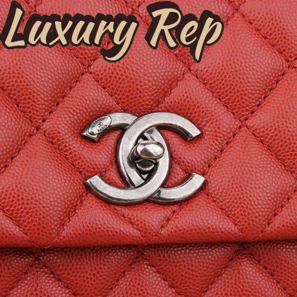 Replica Chanel Women Flap Bag with Top Handle in Grained Calfskin Leather-Red 9
