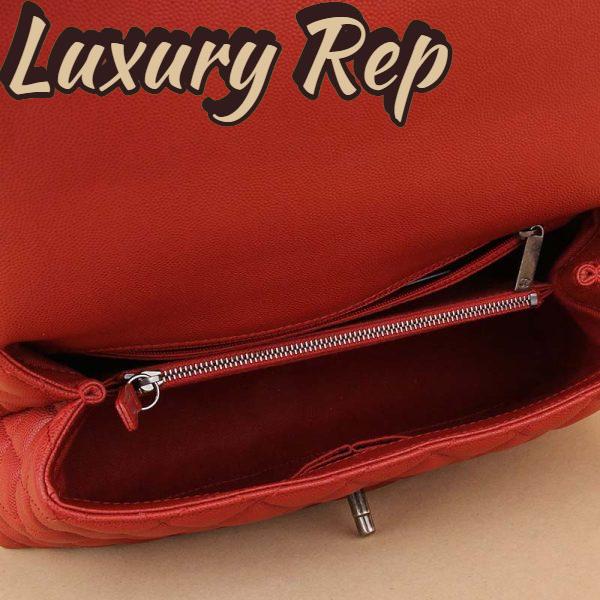 Replica Chanel Women Flap Bag with Top Handle in Grained Calfskin Leather-Red 10