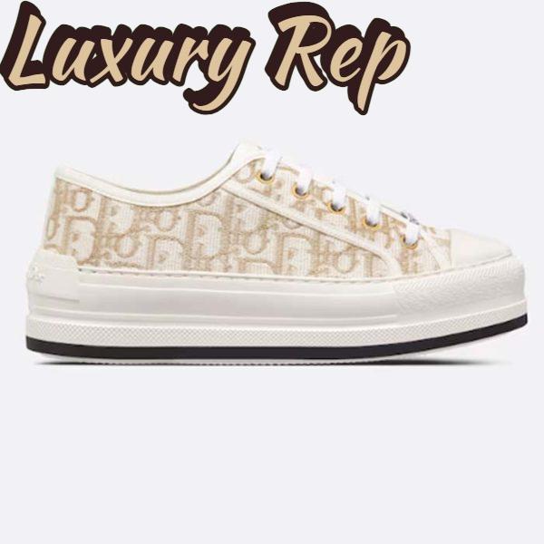 Replica Dior Women Shoes CD Walk’N’Dior Platform Sneaker Gold-Tone Oblique Cotton Metallic Thread Embroidery