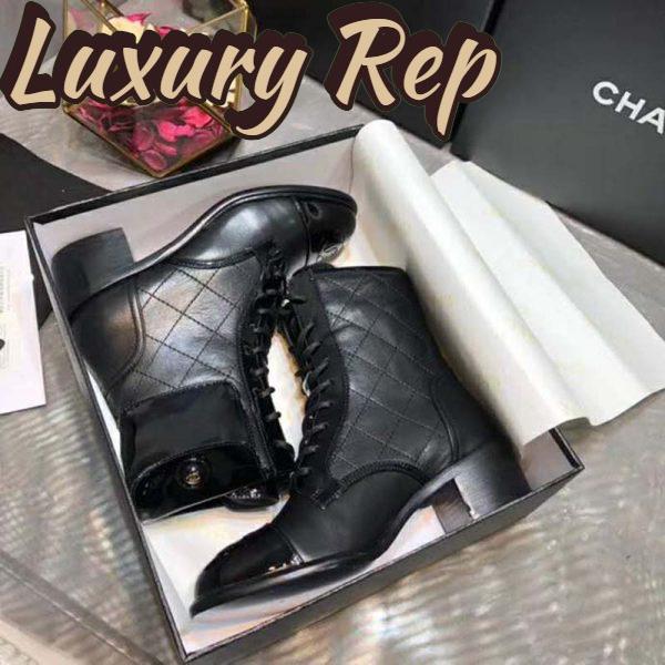 Replica Chanel Women Patent Calfskin & Crumpled Calfskin Ankle Boots-Black 5