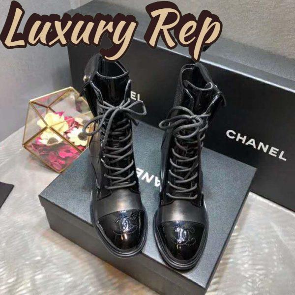 Replica Chanel Women Patent Calfskin & Crumpled Calfskin Ankle Boots-Black 6