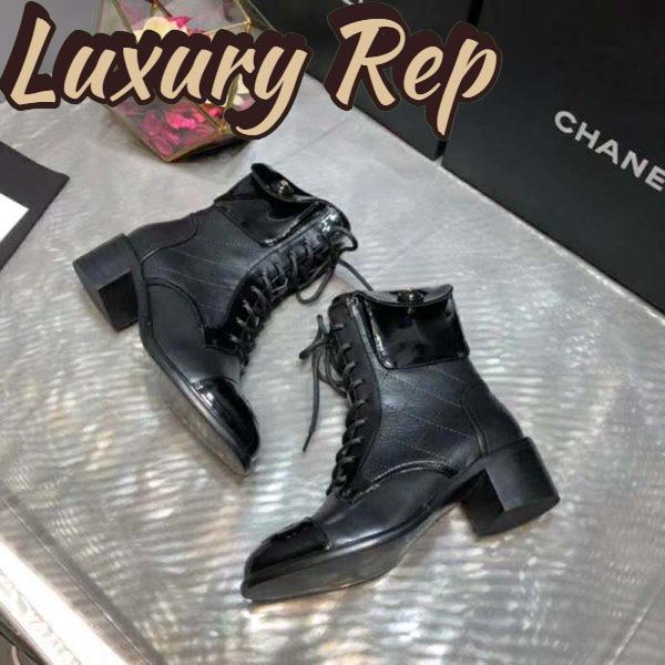 Replica Chanel Women Patent Calfskin & Crumpled Calfskin Ankle Boots-Black 8