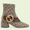 Replica Gucci Blondie Women’s Ankle Boot Beige Ebony GG Supreme Canvas Low 5 Cm Heel