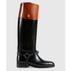 Replica Gucci GG Women Knee-High Boot Harness Black Brown Leather Interlocking G