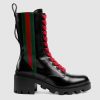 Replica Gucci Women Knee-High Optical Print Boot Black Brown Leather Interlocking G 14