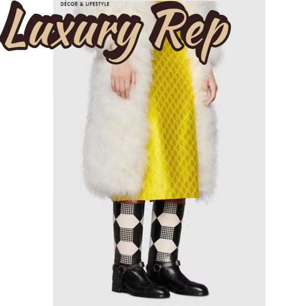Replica Gucci Women Knee-High Optical Print Boot Black Brown Leather Interlocking G 12