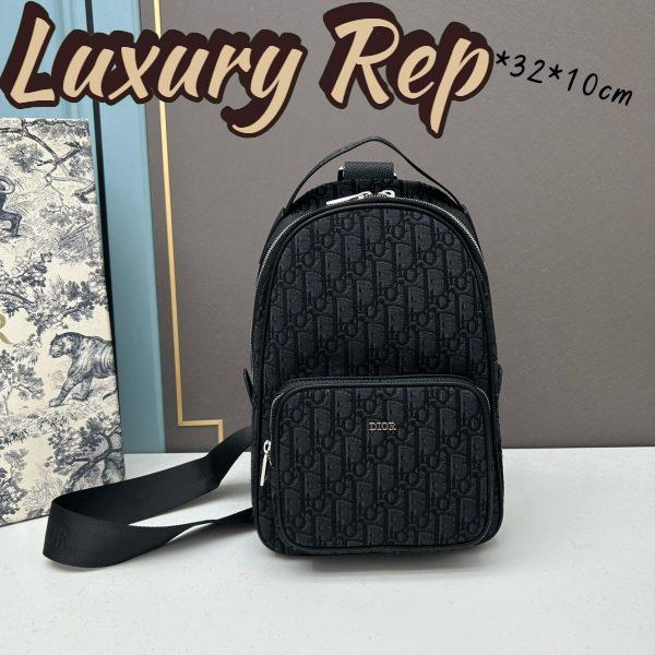 Replica Dior Unisex CD Mini Rider Sling Bag Black Beige Dior Oblique Jacquard 3