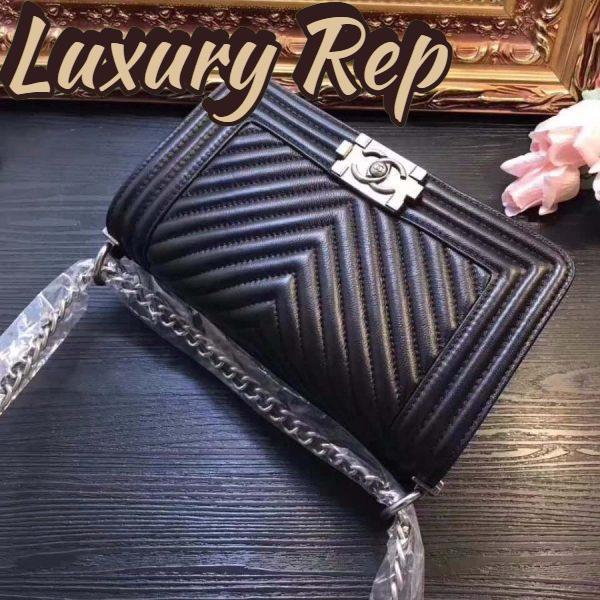 Replica Chanel Boy Chanel Handbag in Chevron Quilted Calfskin Leather-Black 4