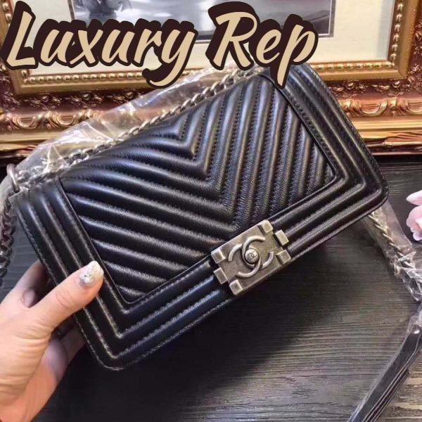 Replica Chanel Boy Chanel Handbag in Chevron Quilted Calfskin Leather-Black 5