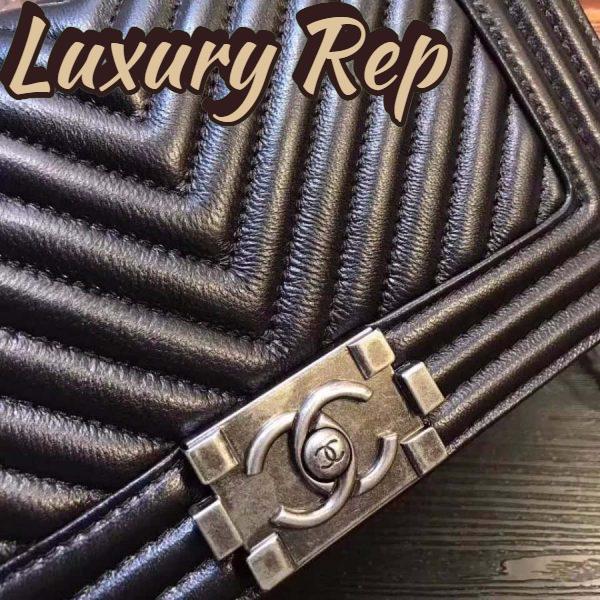 Replica Chanel Boy Chanel Handbag in Chevron Quilted Calfskin Leather-Black 8