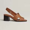 Replica Hermes Women Elbe 60 Sandal in Calfskin with H Cut-Out Detail-Brown